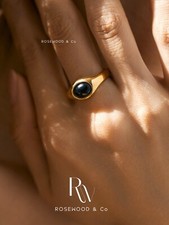 Non Tarnish 18K Gold Black Onyx Signet Ring For Women In Gift box - R026