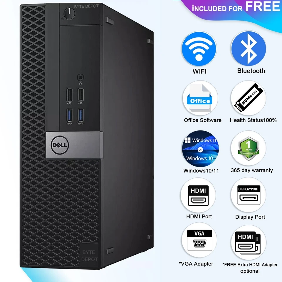 DELL Desktop Computer PC i7,up to 64GB RAM, 8TB m.2 SSD, Windows 11 or 10, WiFi - Image 2 of 4