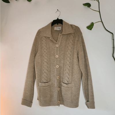 Pure Virgin Wool Cardigan 1950s 60s Botton Front Pockets Mens 