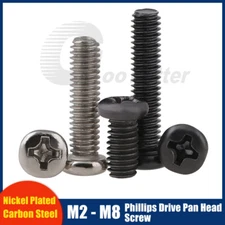 Nickel Plated Phillips Drive Pan Head Screw Machine Bolt Metric M1 - M6