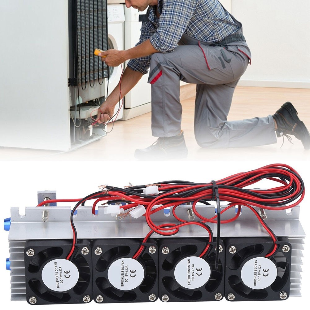 4 Chip Refrigerator Thermoelectric Peltier Cooler Water Cooling Device 12V 288W