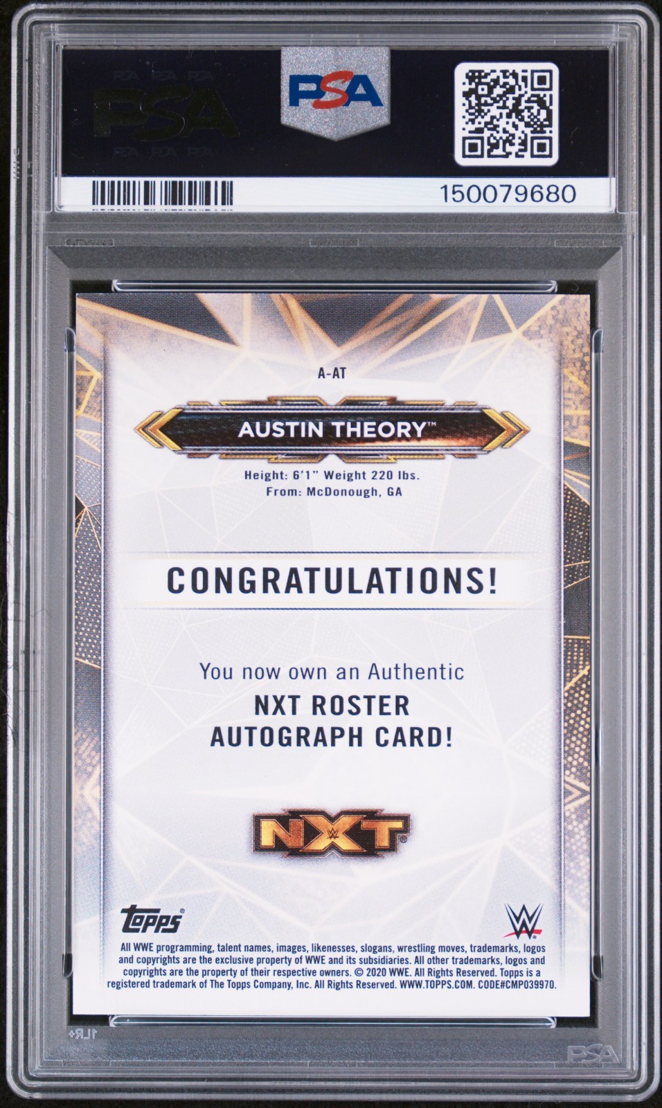 Austin Theory 2020 Topps WWE NXT Roster Autograph Bronze RC Rookie 2/99 PSA 7 view 2