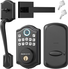 Smart Front Door Lock Handle Set w/Fingerprint/Keypad Deadbolt Matte Black