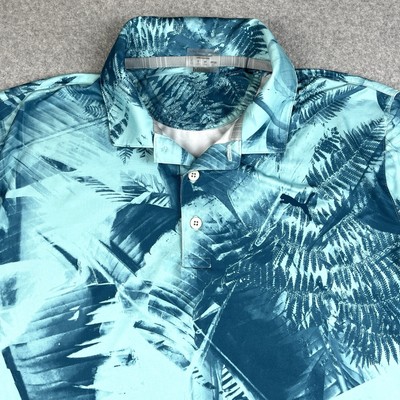 Puma Polo Shirt Mens Large Mattr Palm Leaves Fashion Golf 532979-02 Blue