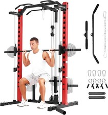 Smith Machine, Multi-Function Power Cage with LAT-Pull Down System  Barbell Bar