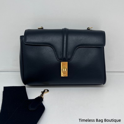 CELINE Black Golden Leather Soft 16-Model Shoulder Strap Crossbody Bag