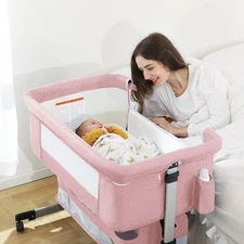 Baby Bassinet Bedside Sleeper, Baby Bed Side Crib with Storage Basket, Easy F...