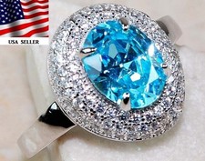 3CT Aquamarine  Topaz 925 Solid Sterling Silver Ring Sz 7 UB2-2