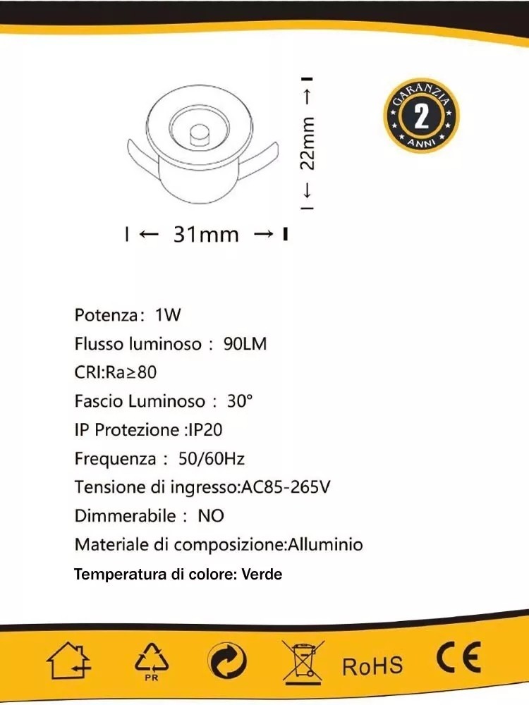 Illuminazione Creativa: Kit 5 Mini Faretti LED 1W Verdi Silver P31 - 4