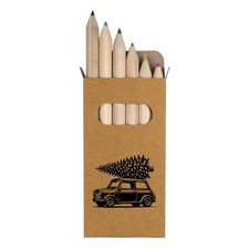 6 x 'Car With Christmas Tree' Short Colour Pencils PE00085588