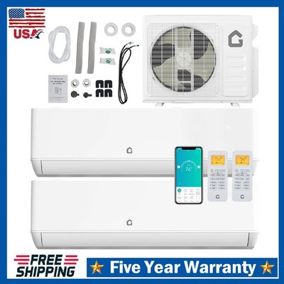 35000 BTU Dual Zone Mini Split Air Conditioner & Heat Pump AC 230V WIFI ,12K+24K