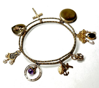 Victorian 10K Gold Bracelet With Seven Gold Filled Charms