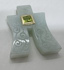 Pretty Jade Jadeite 14k Yellow Gold Peridot Carved Pendant 14Grams — photo 2