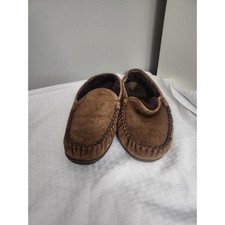 LL Bean Wicked Good Slippers Mens 9 Brown Suede Shearling Lined Scuff Moccasins