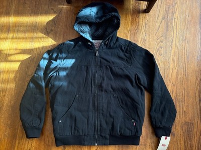 Levi s Sherpa Lined Hooded Trucker Jacket Size L New Without Tags Black Workwear