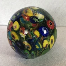 Murano Glass Millefiori Design Flowers Italian Paperweight 
