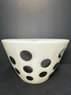 Vintage Fire King Oven Ware 8.5" White Black Polka Dot Milk Glass Mixing Bowl