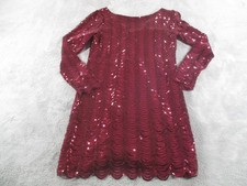 Charlotte Russe Dress Womens L Red Sequin Long Sleeve Shift Mini Party Cocktail