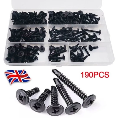 190Pcs Self Drilling Wafer Head Screws Steel Self Tapping Screws for Metal Sheet