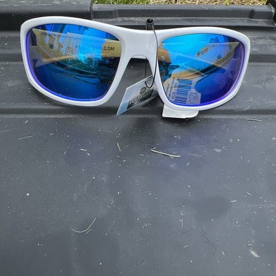 Pugs Men's Polarized Wrap Sunglasses White Frame Blue Lens STYLE F6