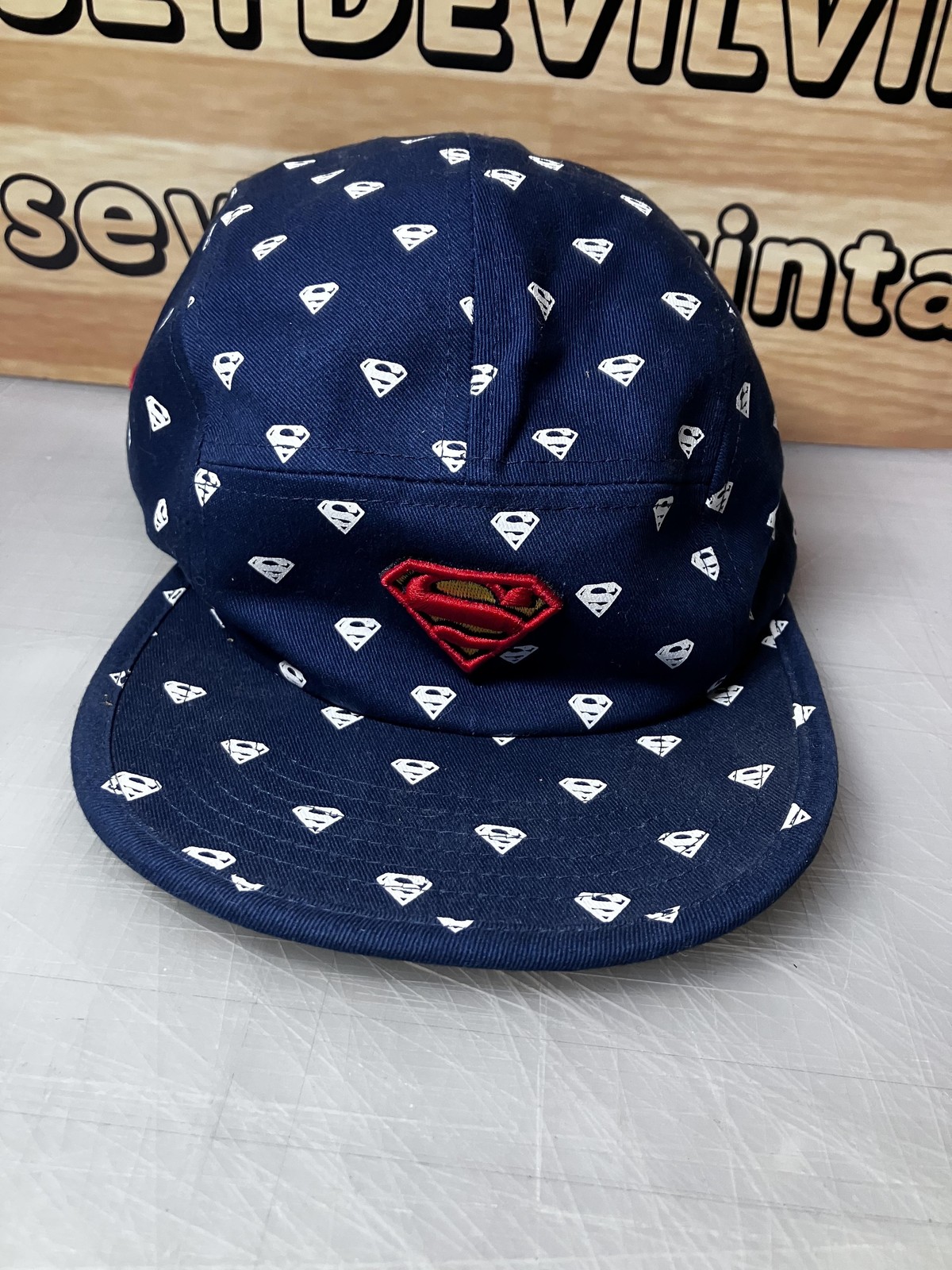 Superman Six Flags Hat Cap Strap Back Navy All Ov… - image 1
