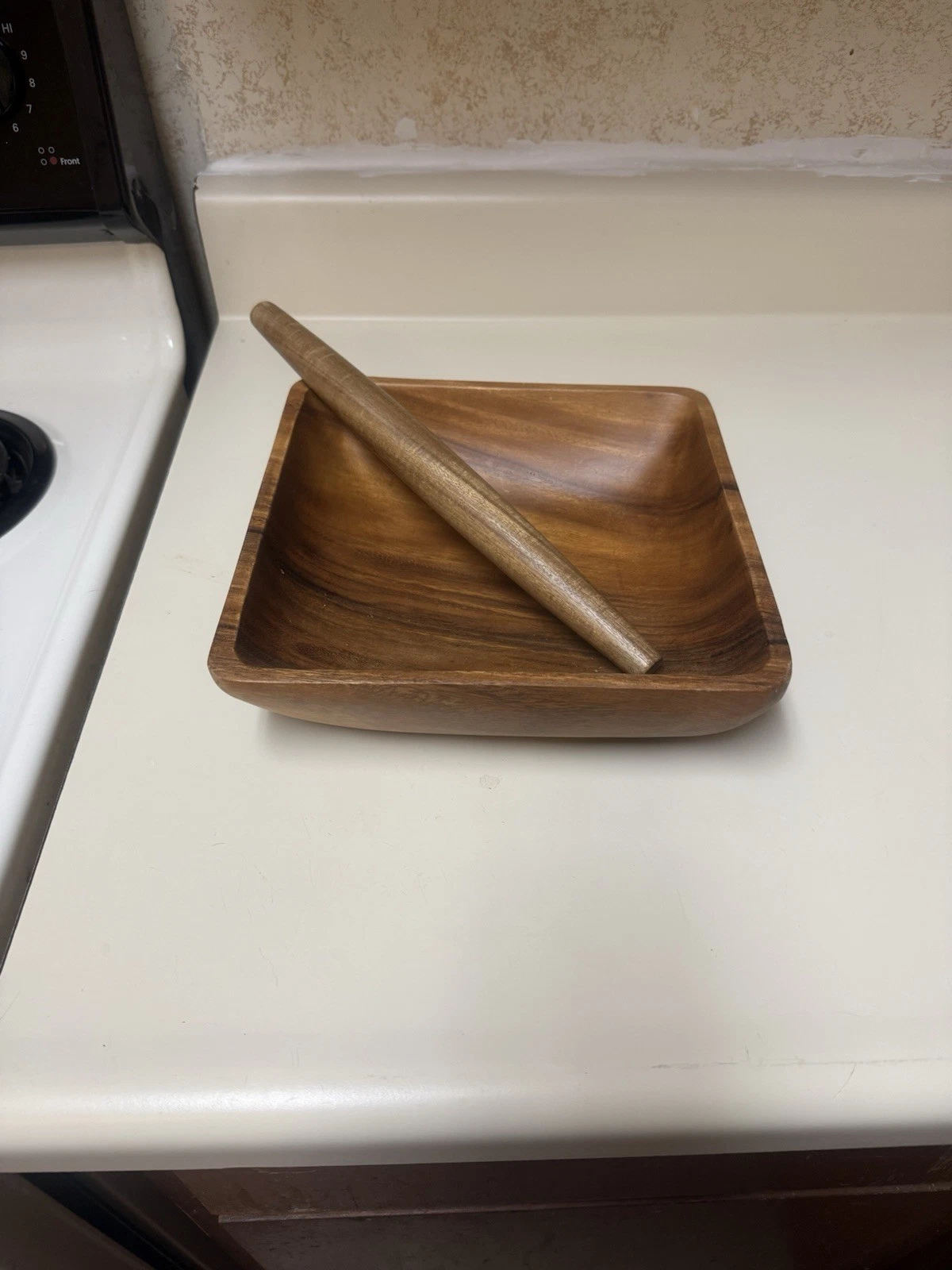 Square Wooden Bowl With Acacia Wood French Rolling Pin