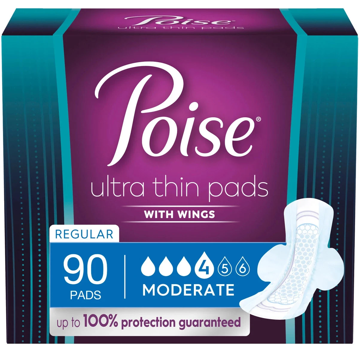 Poise Ultra Thin Incontinence Pads with Wings, 90 Count (3 Packs of 30)