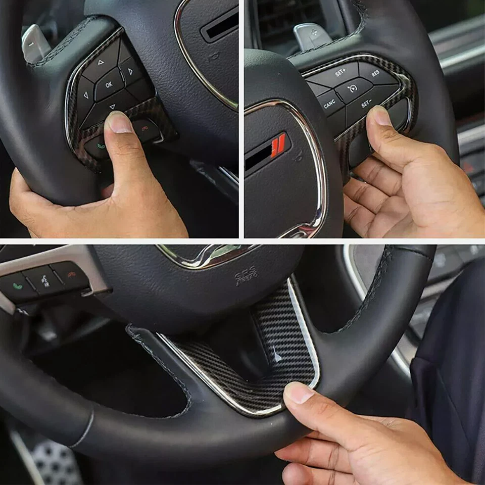 Kit de embellecedor de cubierta de panel de tablero de volante de fibra de carbono para Dodge Charger 15+ Foto 4 de 4