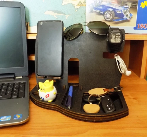 Custom Wooden Desktop Organizer Tech Dock Stand Desk Storage Office Decor Gift