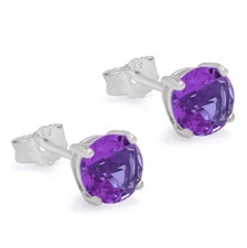 FEBRUARY BIRTHSTONE PURPLE AMETHYST CZ SOLITAIRE STUD EARRINGS ON 925 SILVER