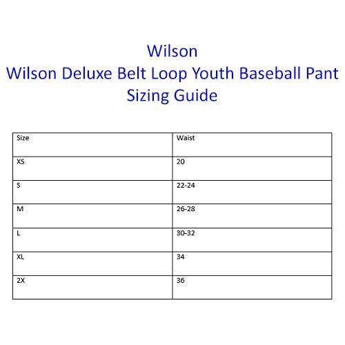 Wilson Youth Poly Warp Knit Baseball Pant Size Chart