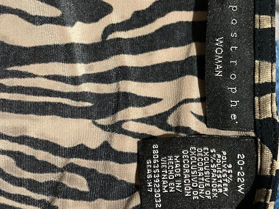 Apostrophe Top 女式 20/22W 棕色斑马动物印花短袖复古 — 第 2/4 张图片