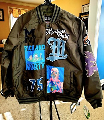 Members Only Rick Morty Varsity Bomber Jacket Windbreaker Cartoon Retro Large