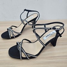 Black Rhinestone Strappy Sandals Women 8 M Stud Sparkly Y2K Glam Classic NINA