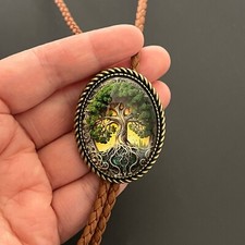 Vintage Painted Tree of Life Men Bolo Tie Alloy PU Leather Rope Wedding Necklace