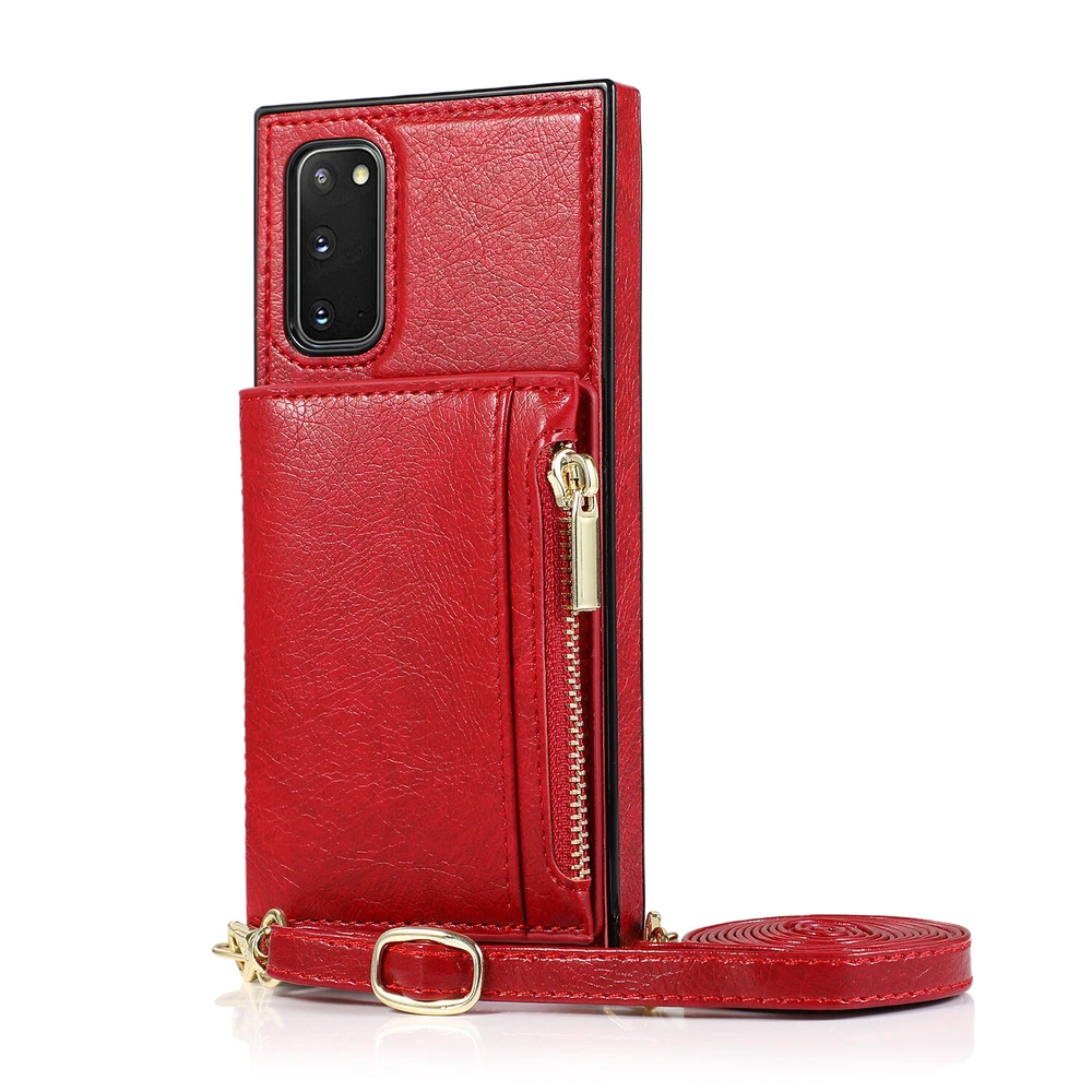 Phone Case PU Leather Credit Bank Card Holder Back Cover Shoulder Strap Cord