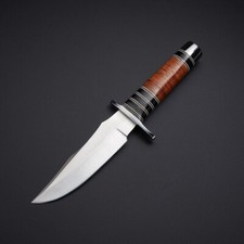 Handmade high carbon steel 13" bowie knife leather handle with steel clip
