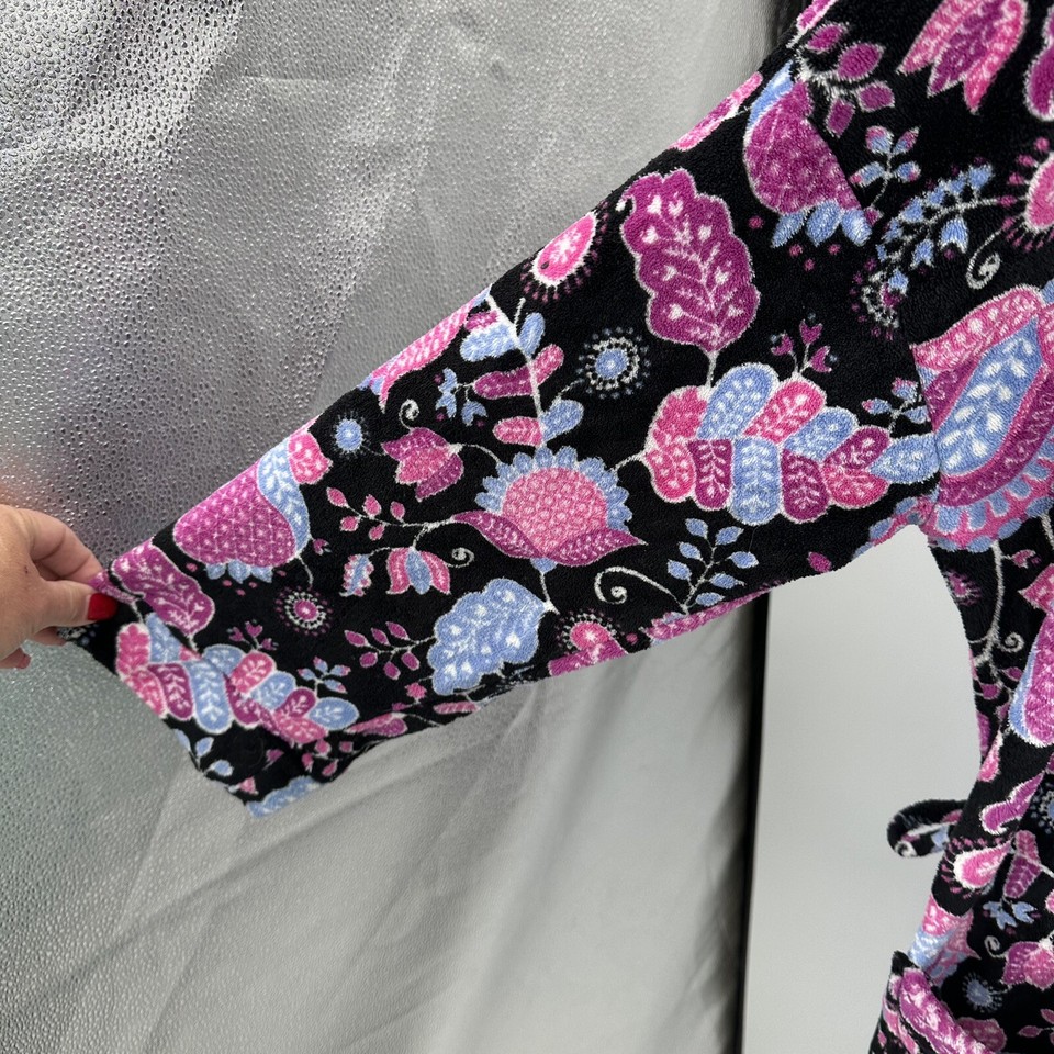 Vera Bradley Sz S/M Plush Soft Hooded Bathrobe Floral Print Bright Pink