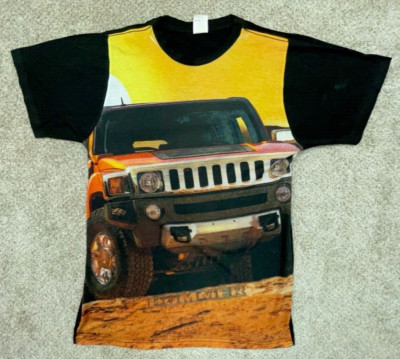 Hummer Shirt Mens Medium LogoVision Graphic Tee All Over Print USA Short Sleeve