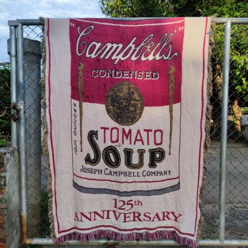 Couverture vintage rare soupe Campbell 125e anniversaire jetée par le tapis grange - Photo 1 sur 8