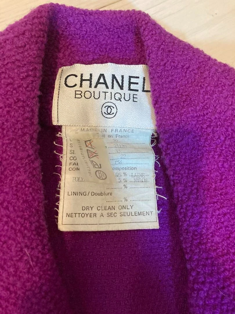 Cappotto Vintage CHANEL Tweed Viola Bottoni Oro Made in France Donna Taglia Auth