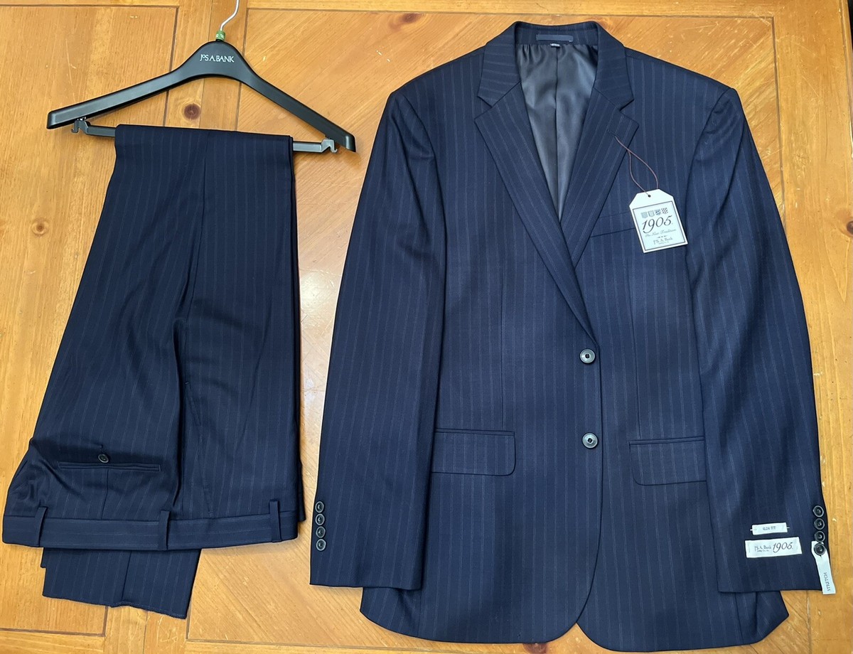 Jos. A. Bank Slim Fit 41 R (35 W), Navy stripes, Wool Suit, Jacket