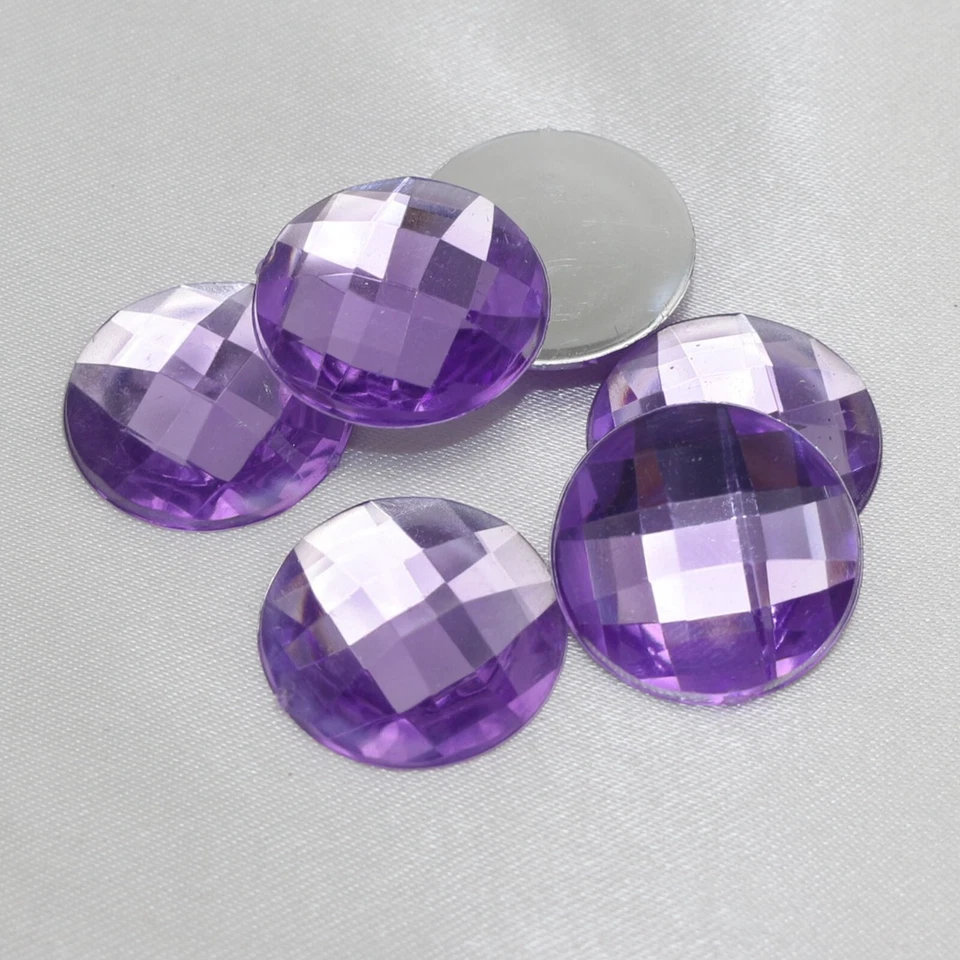 50 Purple Acrylic Flatback Rhinestone Round Gem Beads 20mm (3/4") No Hole - Image 4 of 4