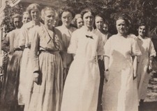 1920s Group Portrait Women Dresses Standing Yard House Background