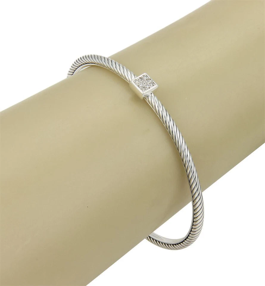 Brazalete de confeti David Yurman pavé diamante banda de cable de plata de ley Foto 2 de 4