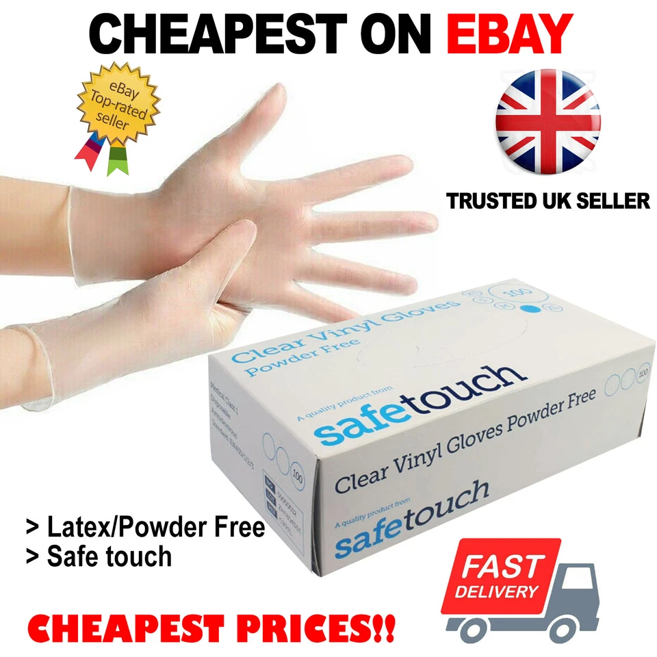 SAFETOUCH Disposable Vinyl Gloves Powder Latex Free Work Strong Tattoo Food BOX 100