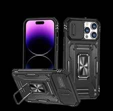 CASE FOR APPLE IPHONE 13, 14 SLIDE CAMERA COVER RING STAND NEW FREE SHIPPING