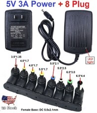 AC 100-240V to DC 5V 3A Power Supply Adapter Charger with 8 Sizes DC Plug Tips
