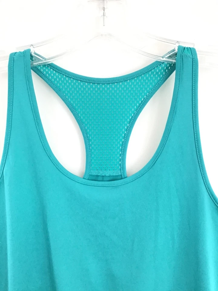 Camiseta sin mangas Gap Fit XS azul verdoso espalda deportiva malla ribete yoga correr gimnasio Foto 2 de 4