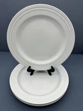 Fairwinds SOHO SPIRIT All White 10 3/4" DINNER PLATES Embossed Ring Rim SET OF 4